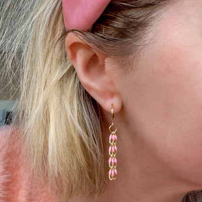 Pink Chain Hoop Earrings
