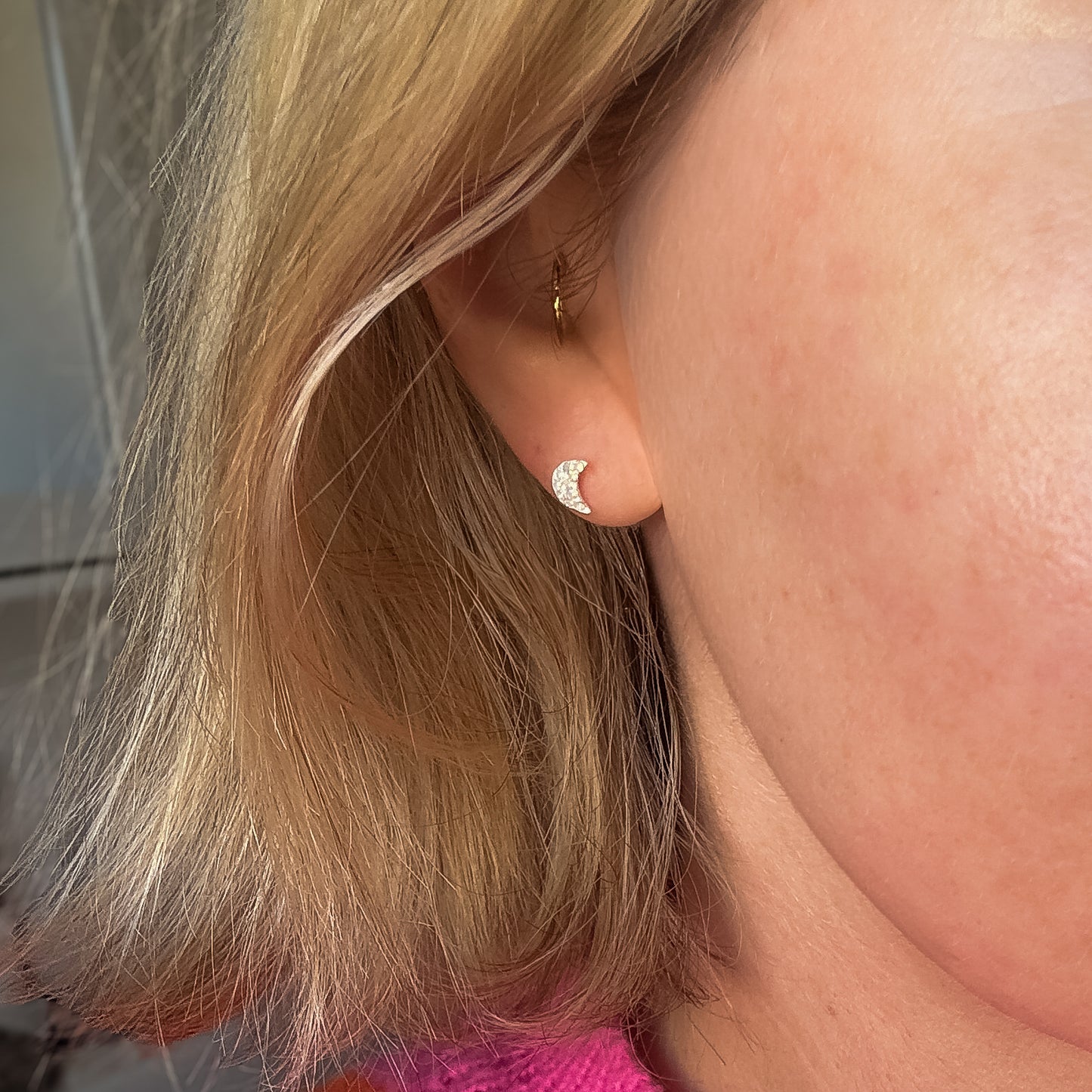 Lina Opal Crescent Moon Stud Earrings