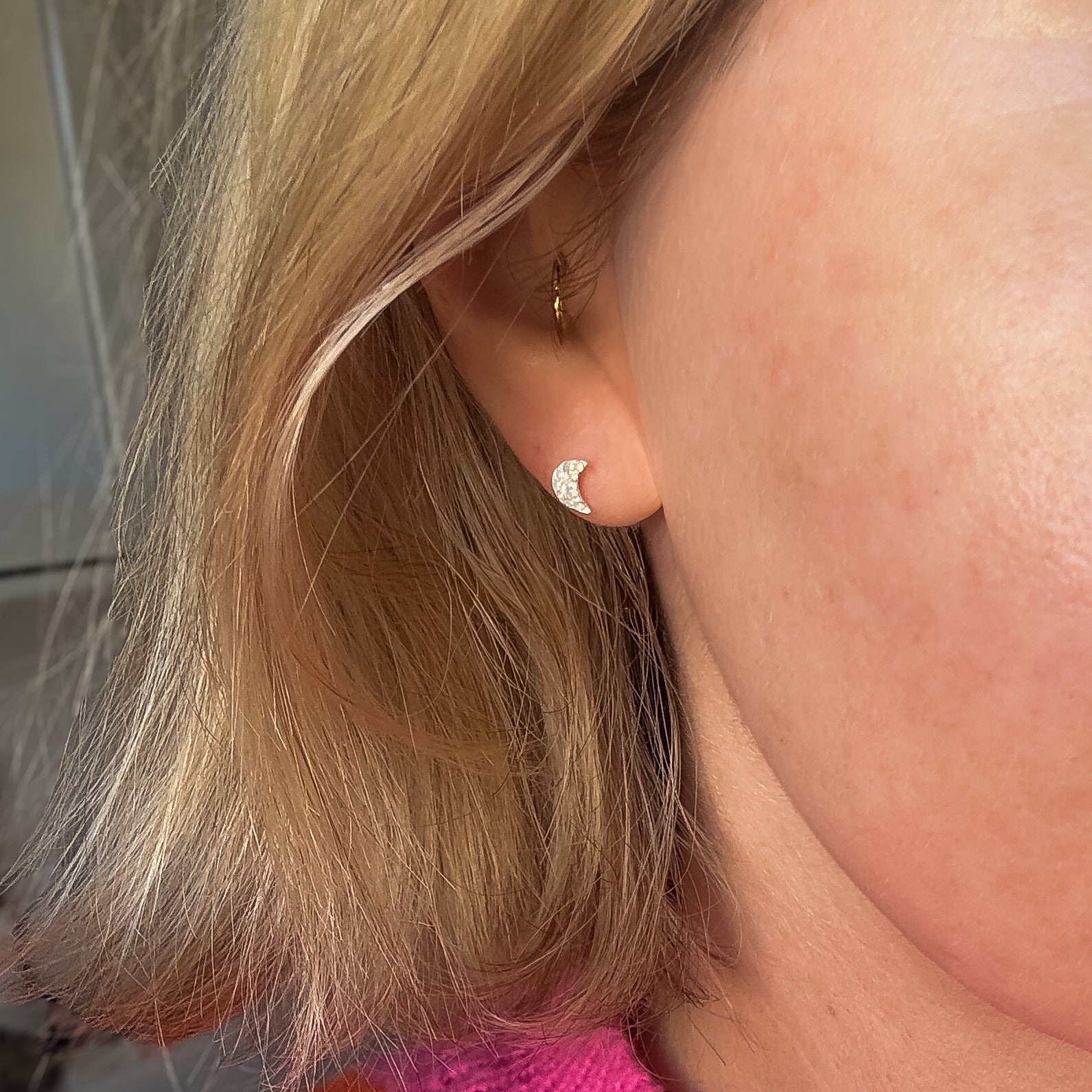 Lina Opal Crescent Moon Stud Earrings