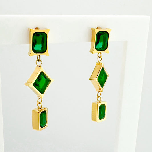 Gita Green Geometric Gold Statement Earrings Default Title Drop Earrings Razzle and Rose