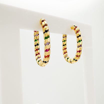 Davina Gold Rainbow Gemstone Medium Hoops - Razzle and Rose Jewellery