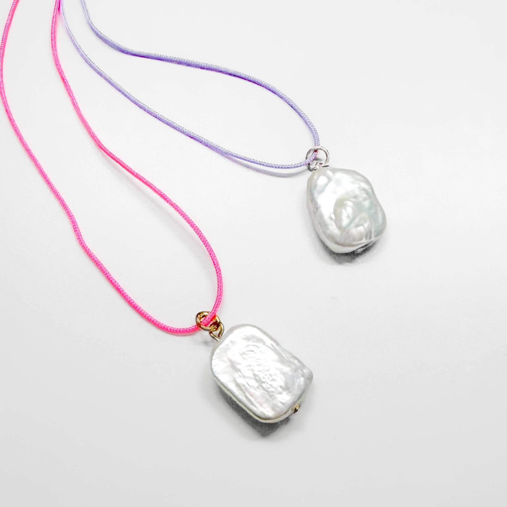 Cabo Dainty Cord Necklace with Pearl | Neon Pink | Lilac