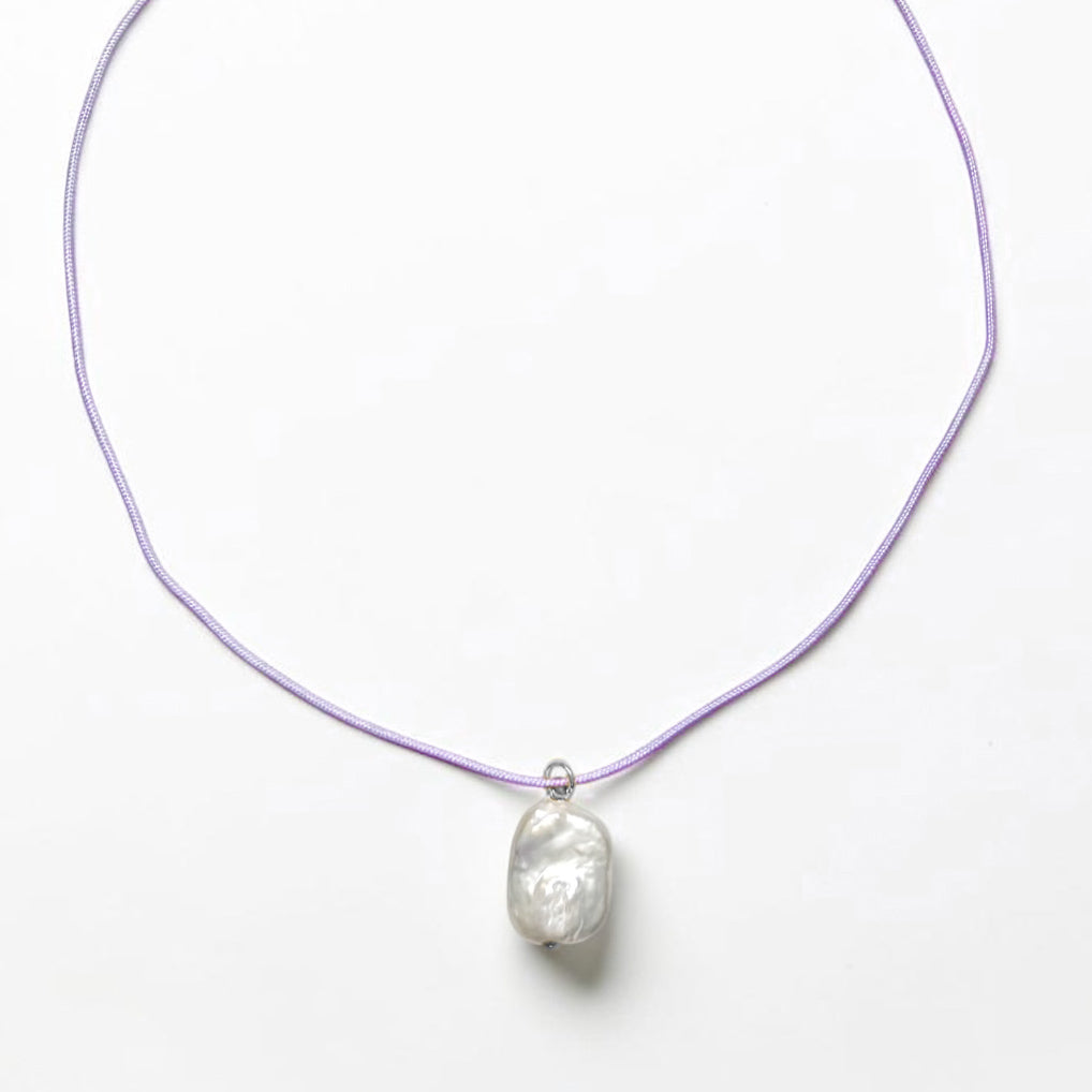 Cabo Dainty Cord Necklace with Pearl | Neon Pink | Lilac