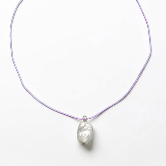 Cabo Dainty Cord Necklace with Pearl | Neon Pink | Lilac