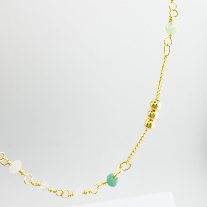 Yasmin Gold Green Bead Chain Necklace - Razzle and Rose Jewellery