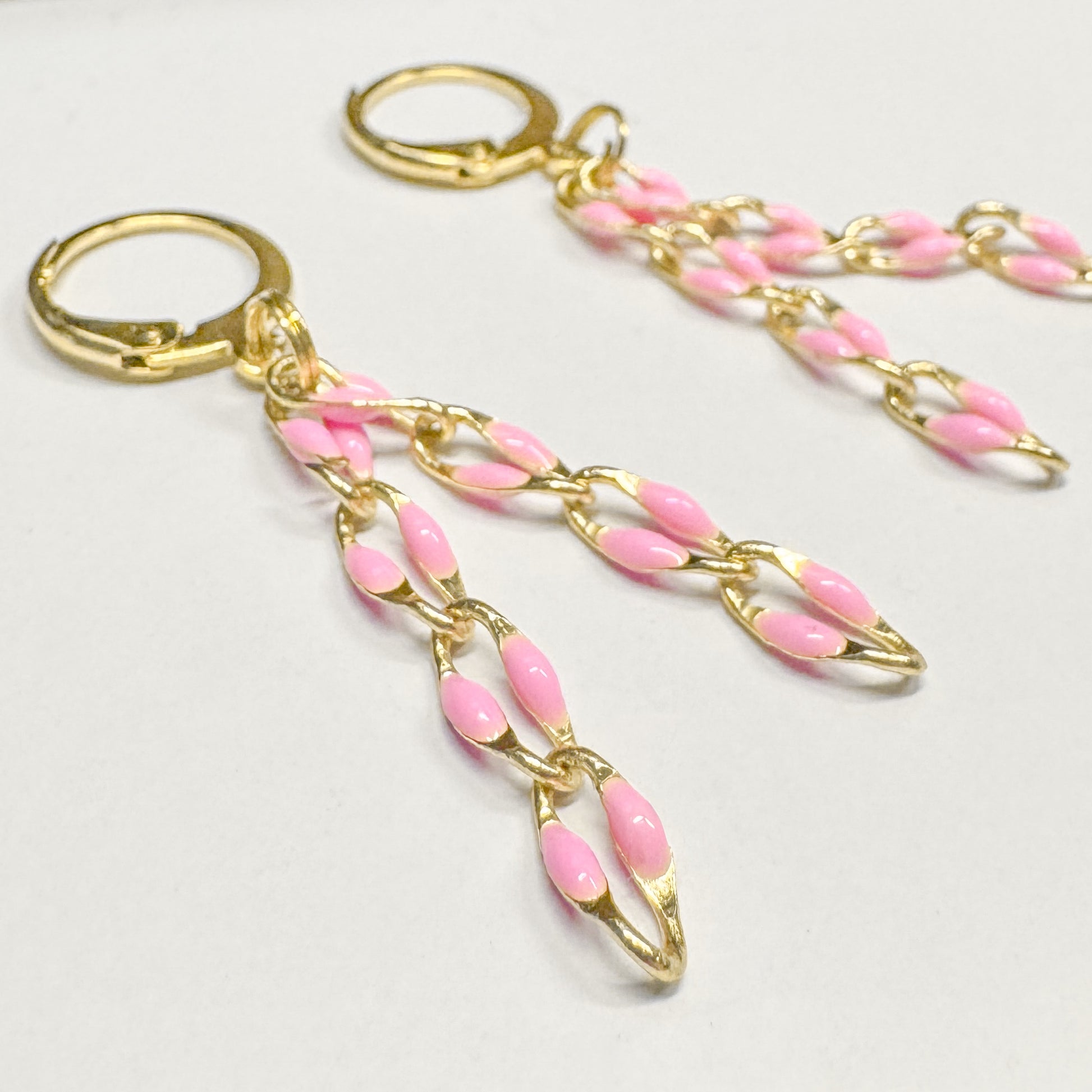 Pink Chain Hoop Earrings