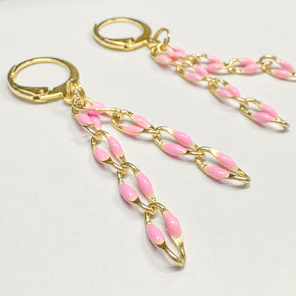 Pink Chain Hoop Earrings