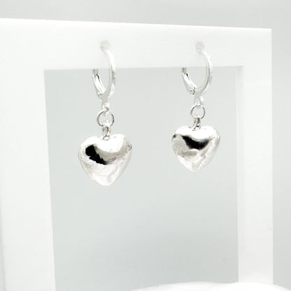 Melissa Silver Textured Heart Charm Hoop Earrings Default Title Hoop Earrings Razzle and Rose