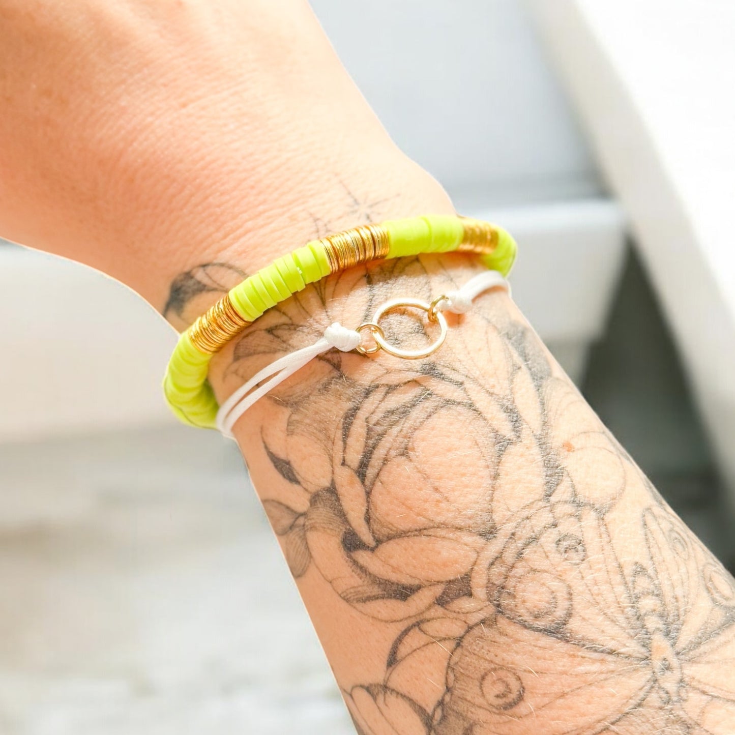 Miami Lime Heishi Clay Bead Bracelet