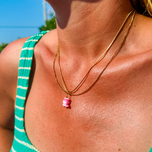Solene Gold Double Layer Shell Pendant Necklace | Pink