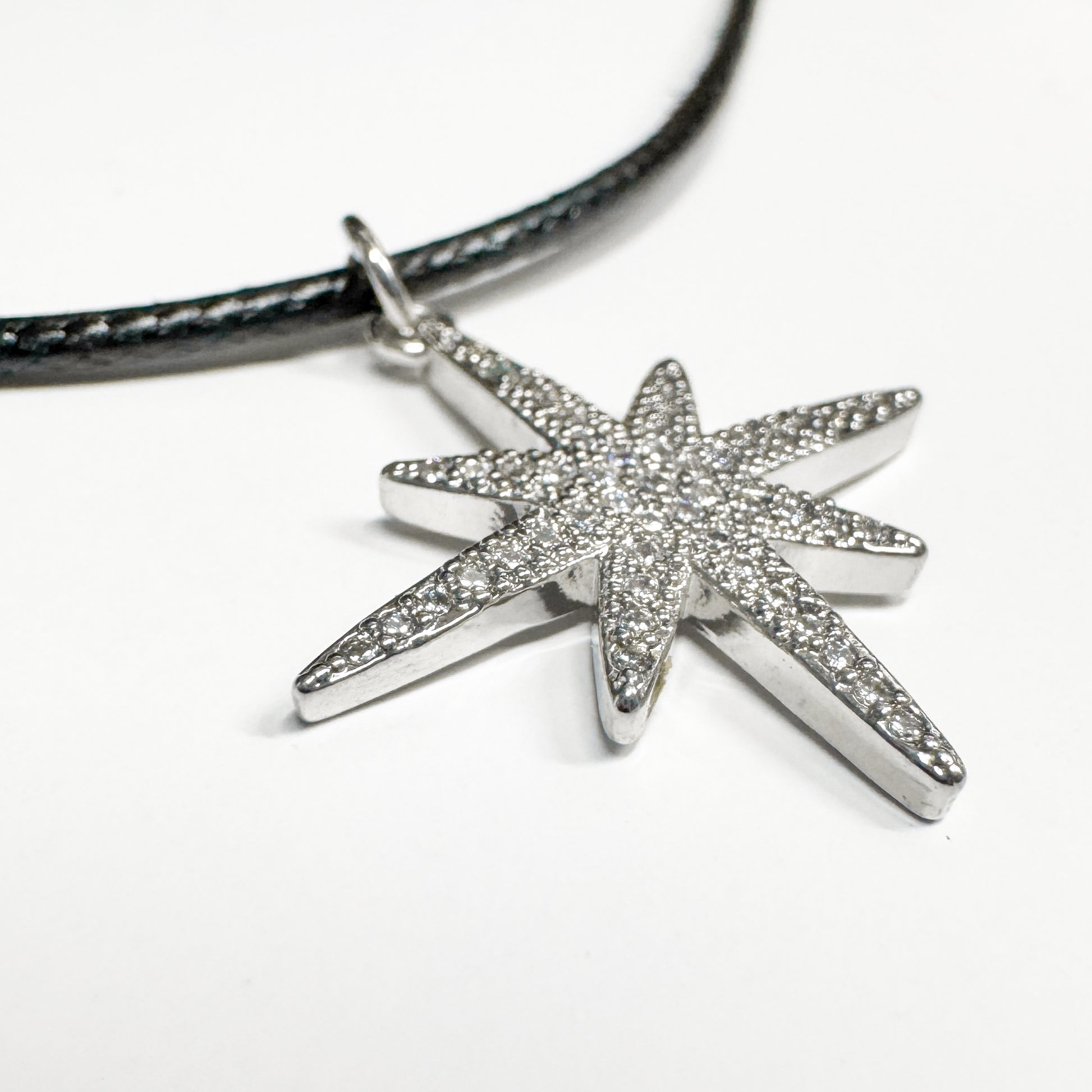 Silver Star Pendant Cord Necklace