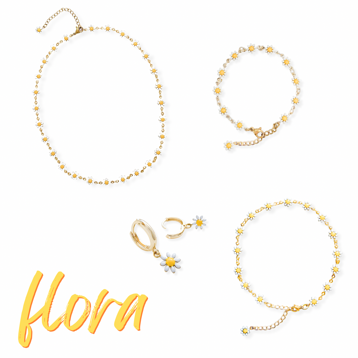 The Flora Jewellery Bundle | Daisy Chain Necklace, Bracelet, Anklet + Earrings