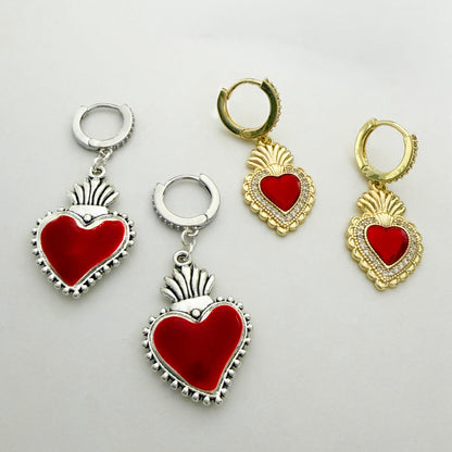 Clarissa Red Heart Hoop Earrings