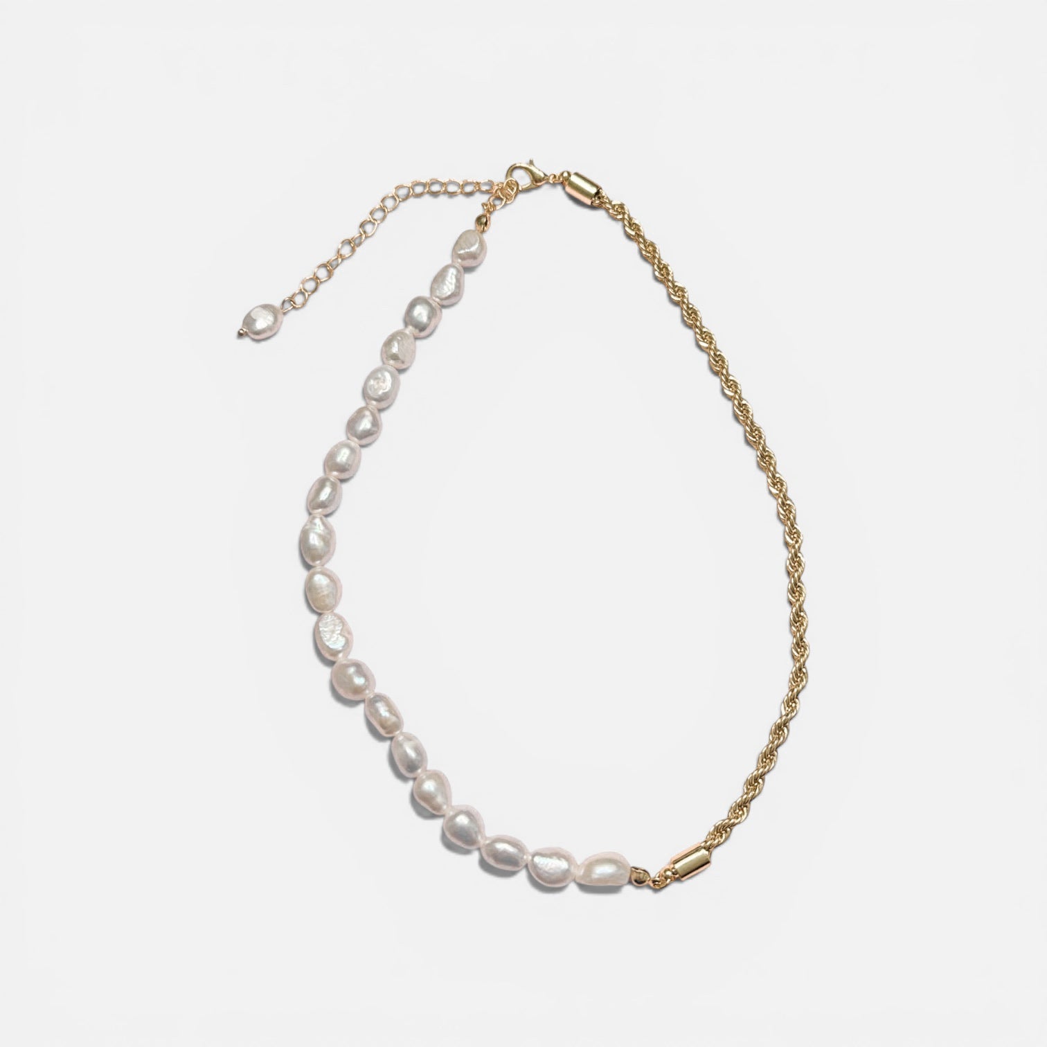 Gold Half Pearl Half Chain Necklace