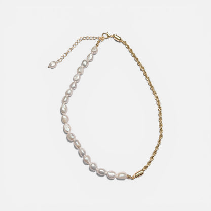 Gold Half Pearl Half Chain Necklace