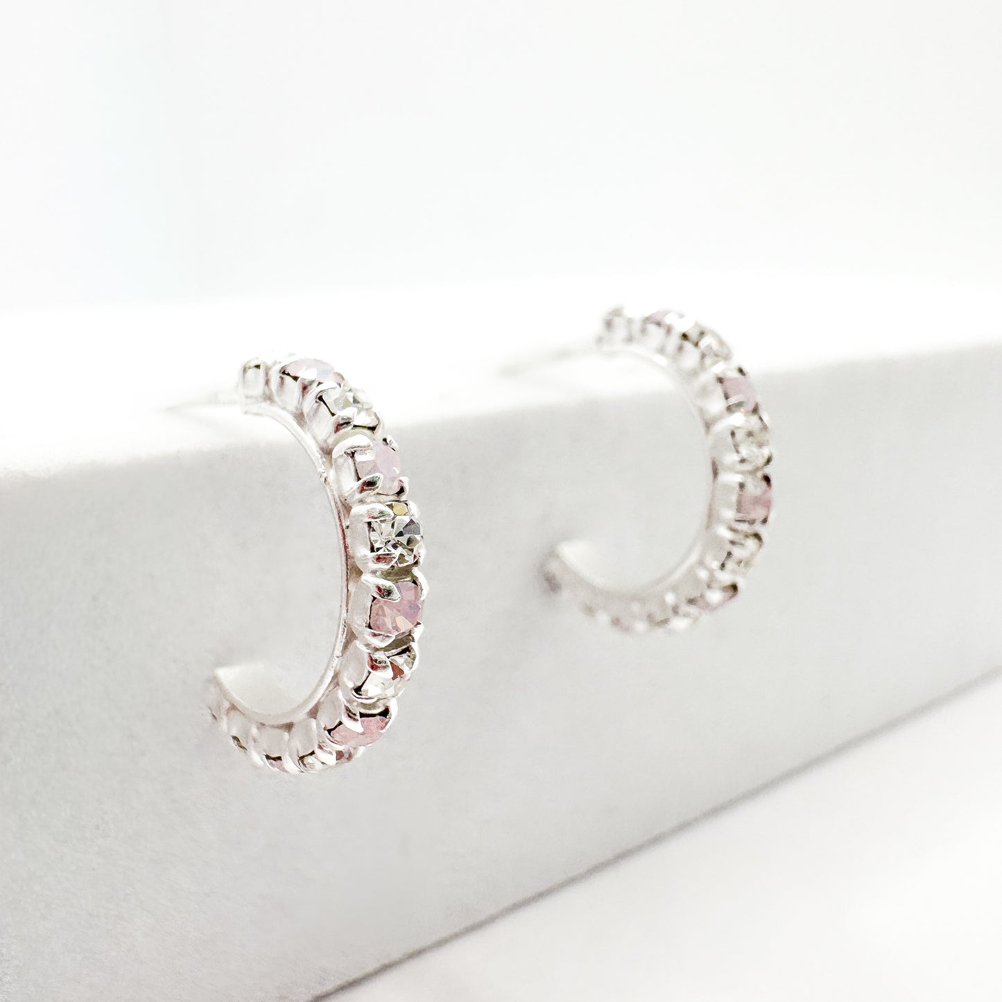 Rosie Pink Opal and CZ Gemstone Silver Hoop Earrings
