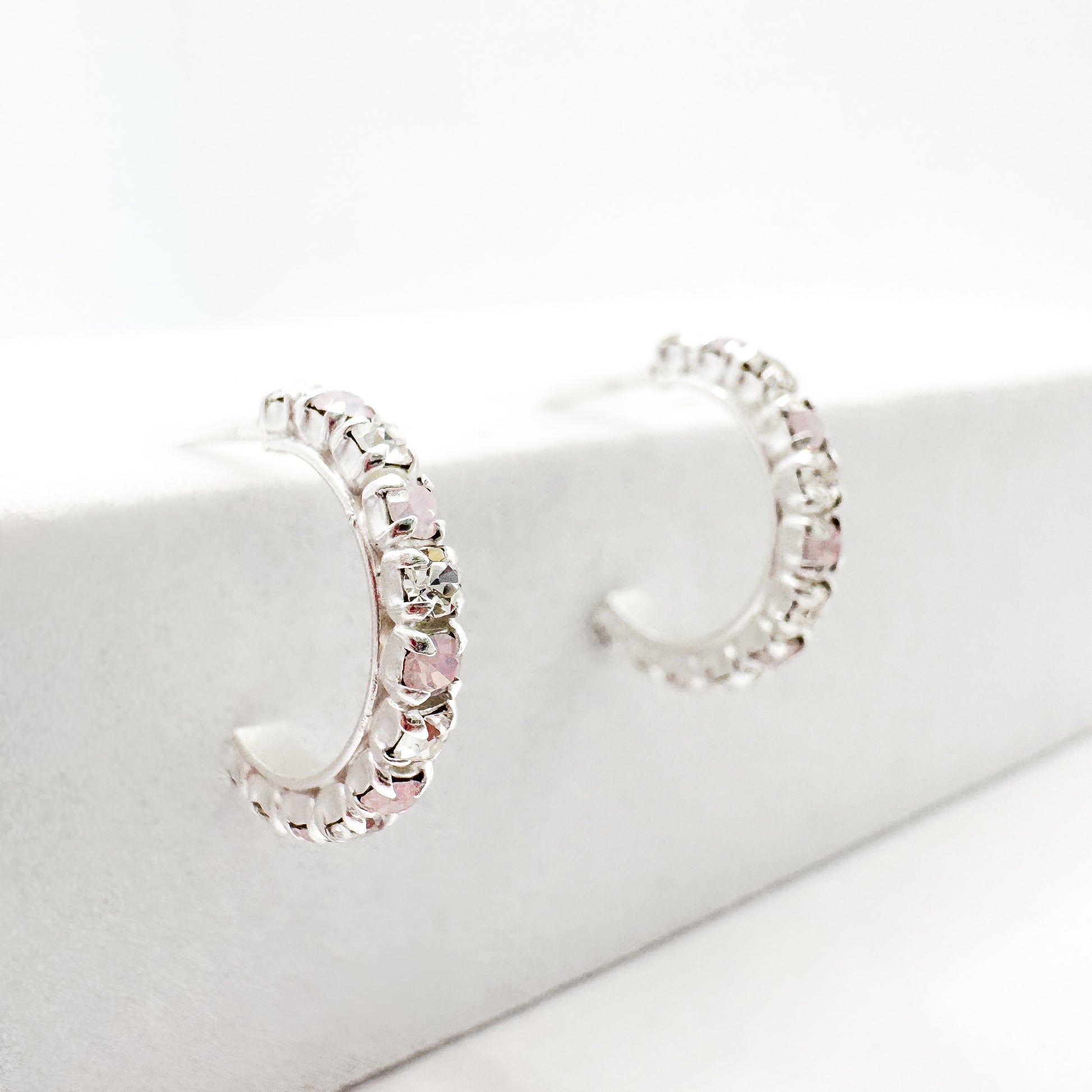 Rosie Pink Opal and CZ Gemstone Silver Hoop Earrings