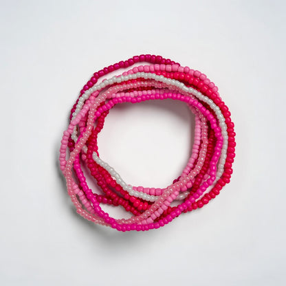 Pink Stretchy Beaded Bracelet Stack | Set of 6