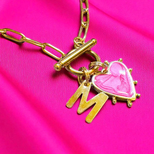 Charlotte Gold Charm Paperclip Chain Necklace | Pink | White | Lilac | Aqua | Choose Your Charms