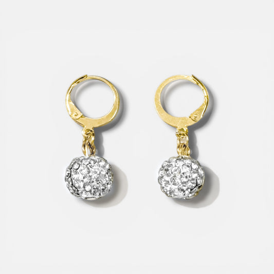 Silver Crystal Disco Ball Gold Hoops
