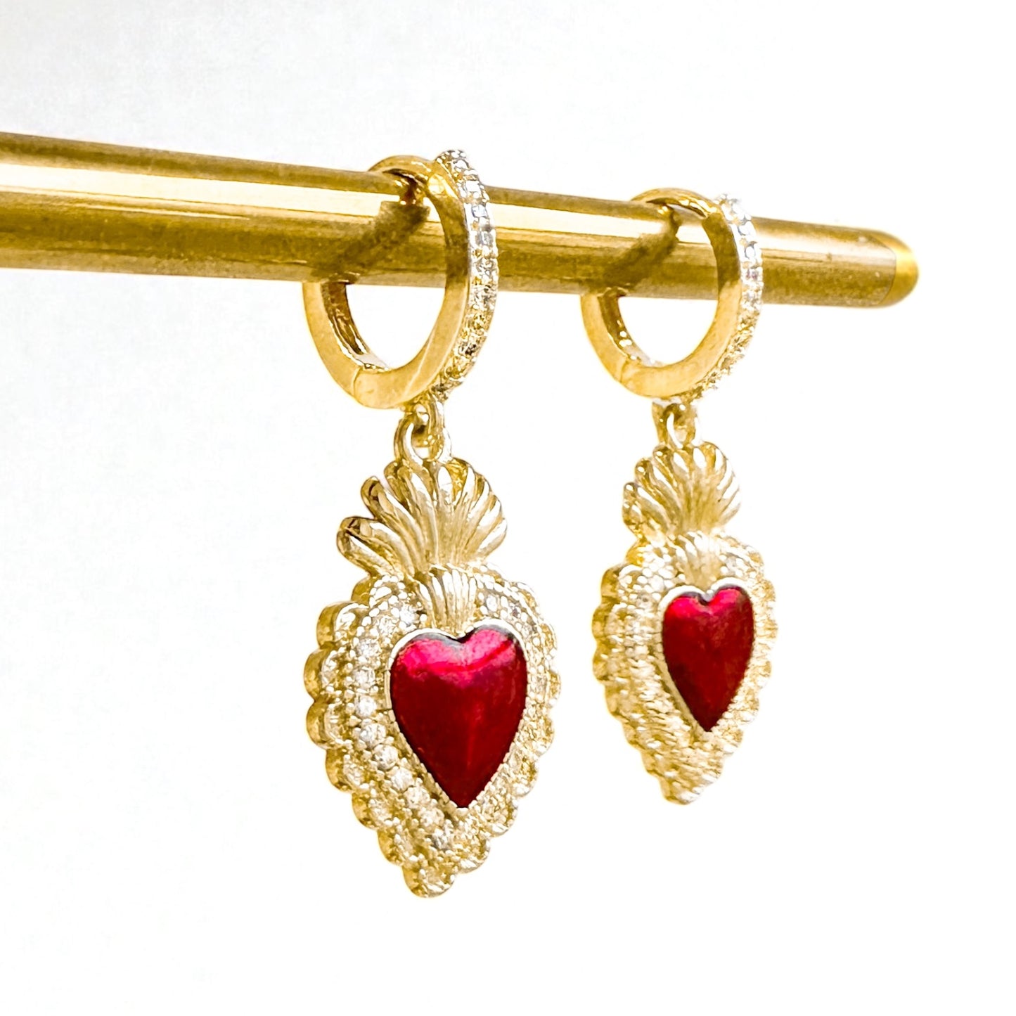 Clarissa Red Heart Hoop Earrings