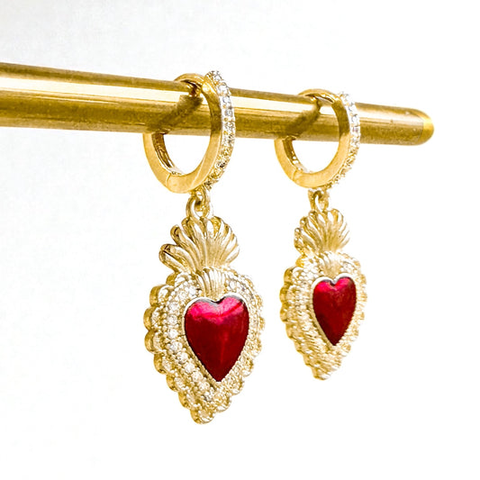 Clarissa Red Heart Hoop Earrings