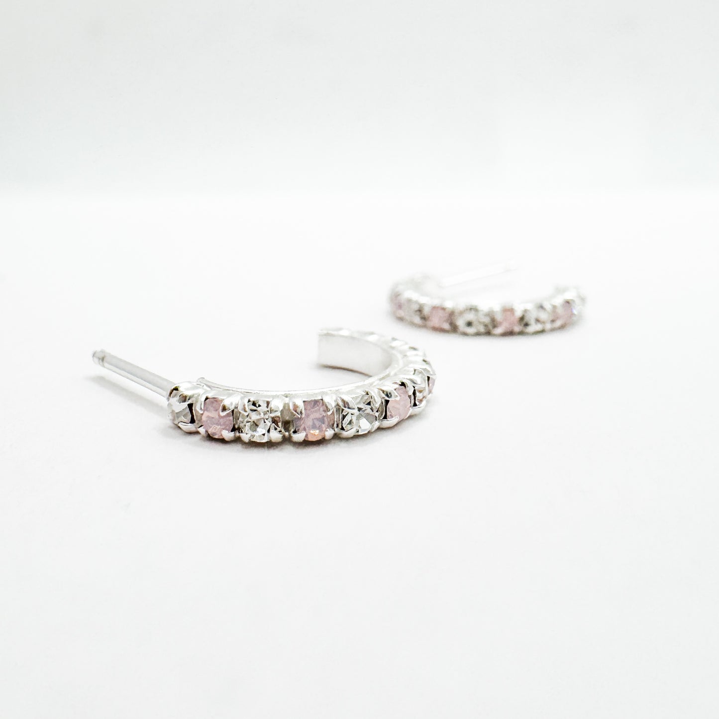 Rosie Pink Opal and CZ Gemstone Silver Hoop Earrings