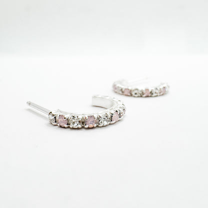 Rosie Pink Opal and CZ Gemstone Silver Hoop Earrings