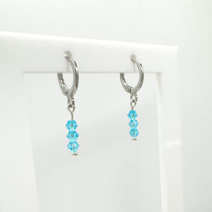 Emilia Silver Crystal Bead Small Hoop Earrings | Cornflower | Hot Pink | Rose | Aqua | White - Razzle and Rose Jewellery