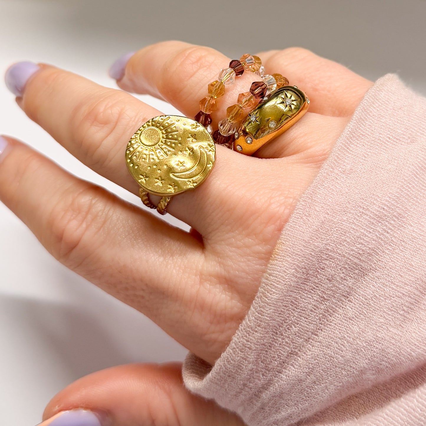 Neutral Crystal Wrap Ring | Adjustable