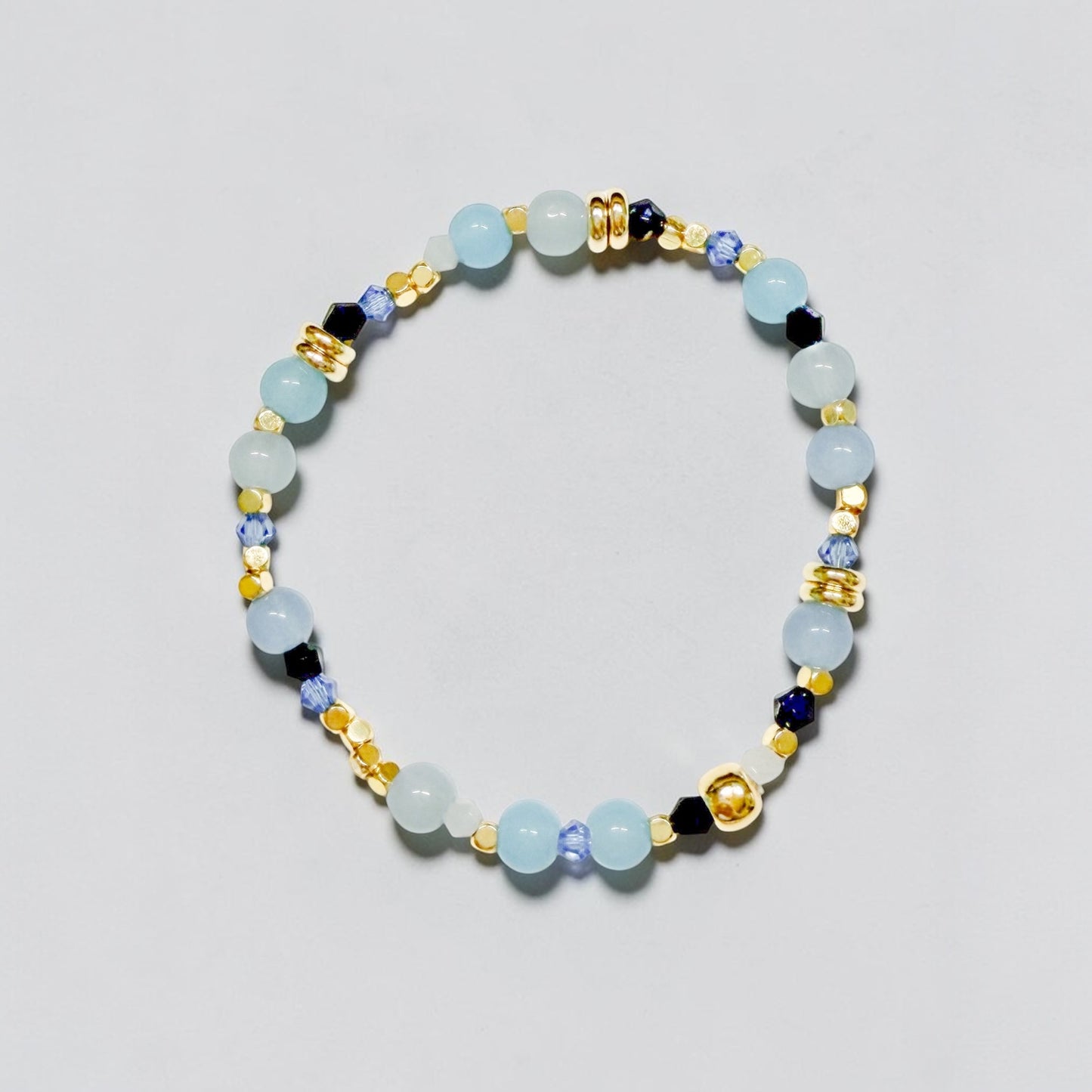 Blue Beaded Stretch Bracelet | 18k Gold Plated | Adjustable