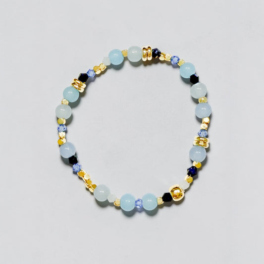 Blue Beaded Stretch Bracelet | 18k Gold Plated | Adjustable
