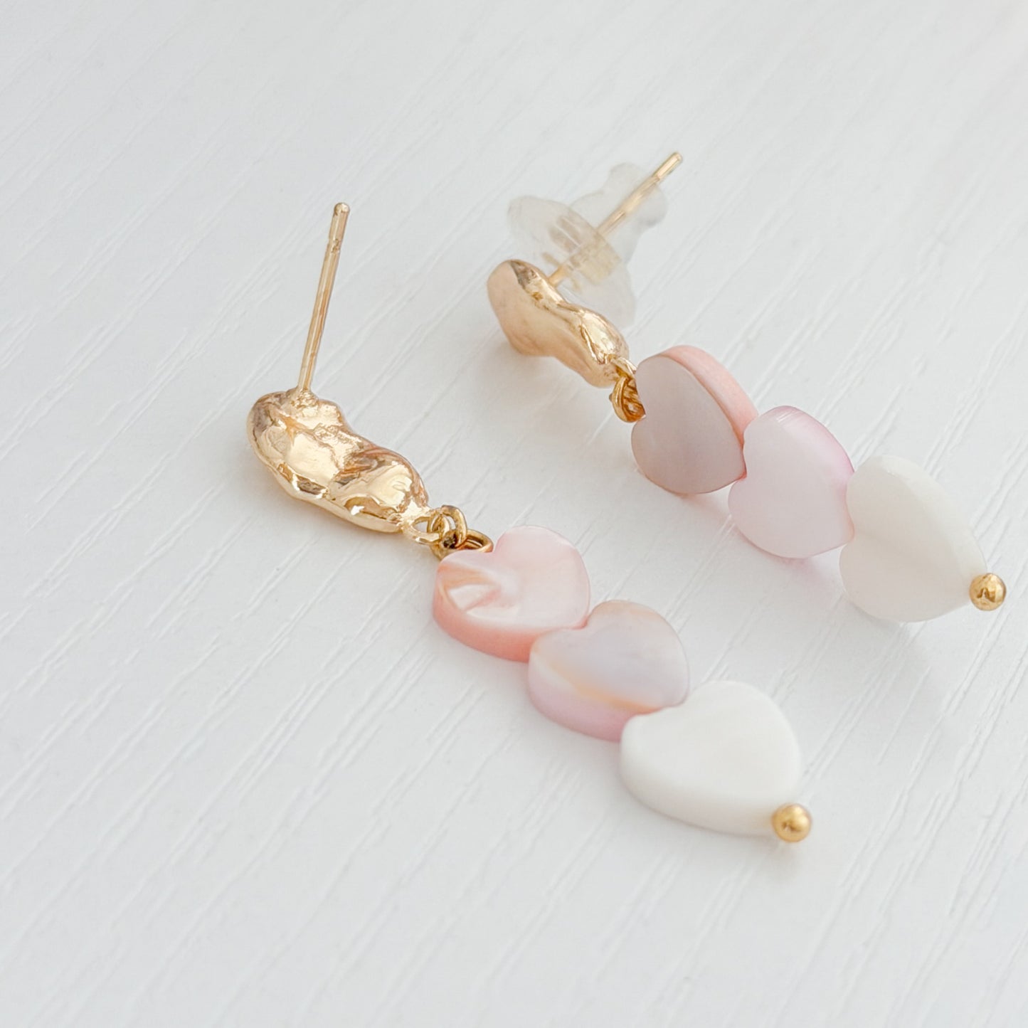 Malibu Pink Heart Shell Gold Earrings