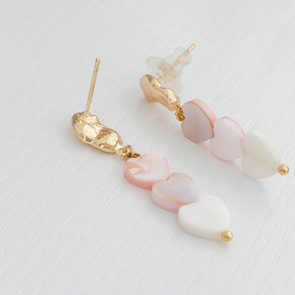 Malibu Pink Heart Shell Gold Earrings