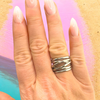 Ivy Silver Chunky Multi Band Ring - Razzle and Rose Jewellery