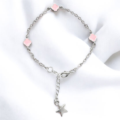 Camilla Baby Pink Clover Link Silver Bracelet