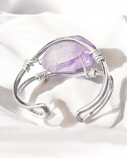 Amalia Silver Raw Amethyst Gemstone Ring