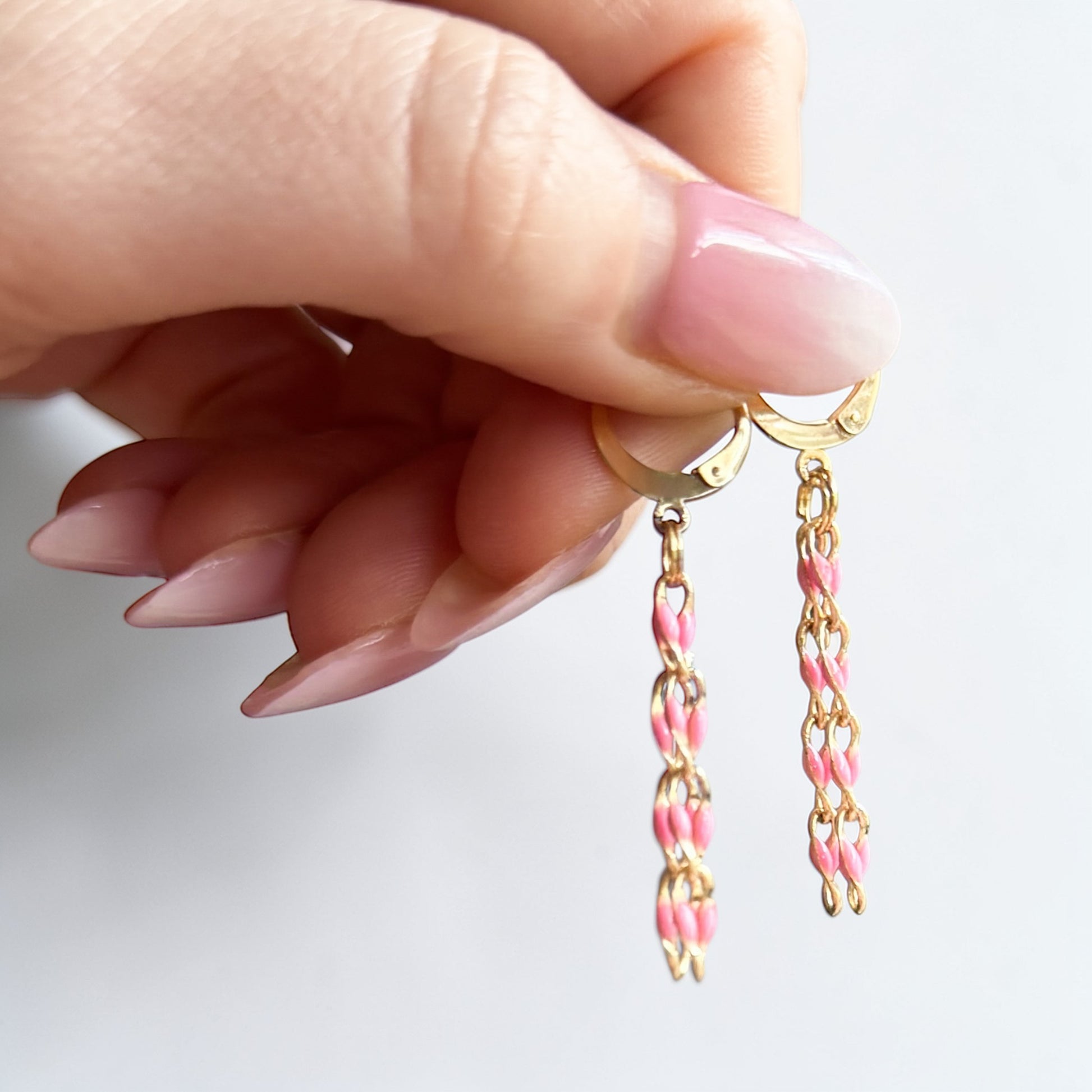 Pink Chain Hoop Earrings