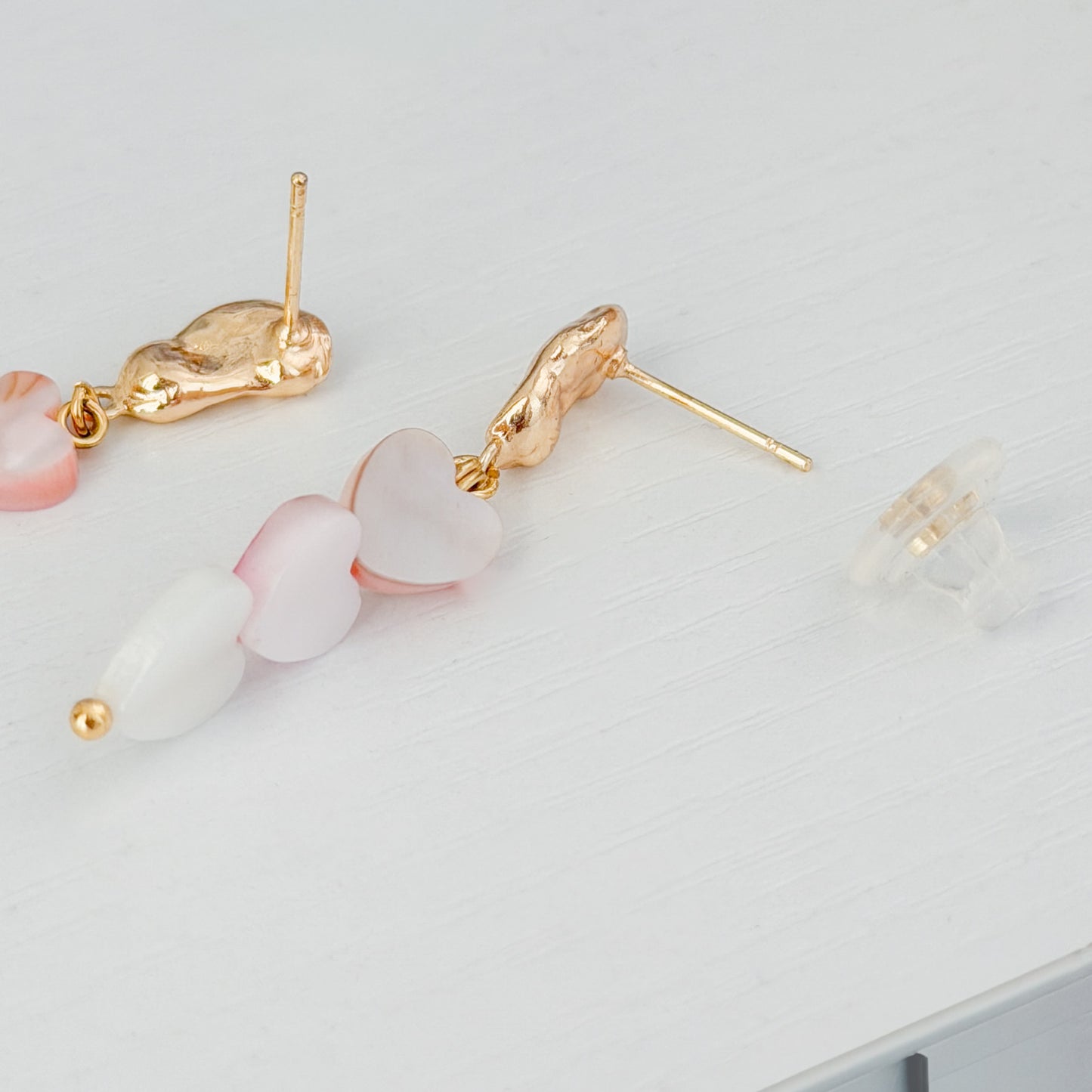 Malibu Pink Heart Shell Gold Earrings