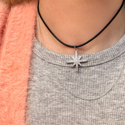 Silver Star Pendant Cord Necklace