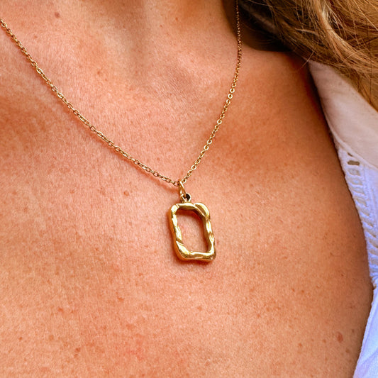 Anaya Gold Textured Rectangle Pendant Necklace - Razzle and Rose Jewellery