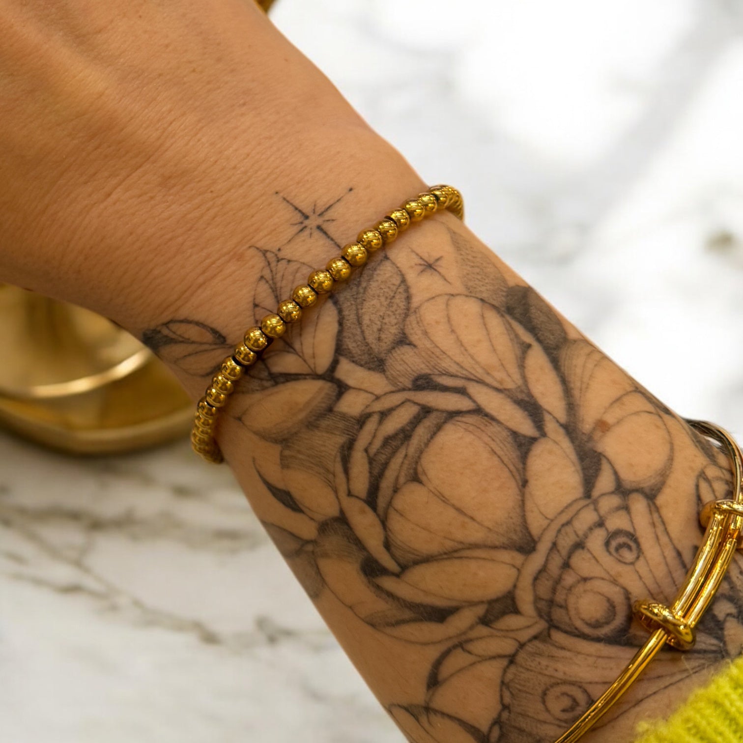 Aisha Evil Eye Gold Bead Stretch Bracelet
