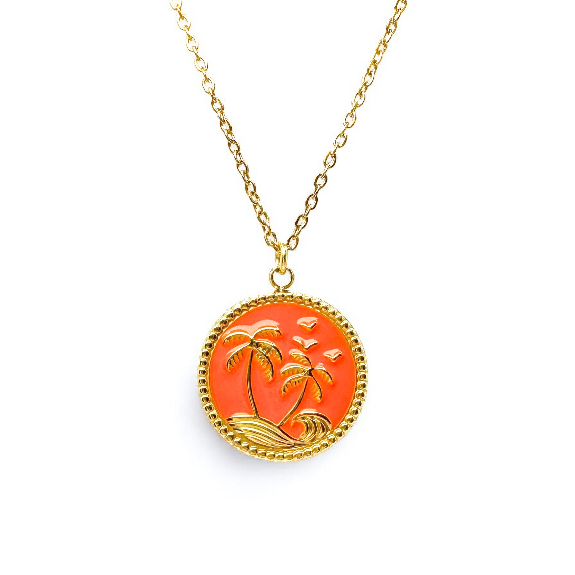Alba Gold Palm Tree Pendant Necklace | Orange