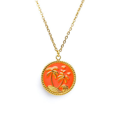 Alba Gold Palm Tree Pendant Necklace | Orange
