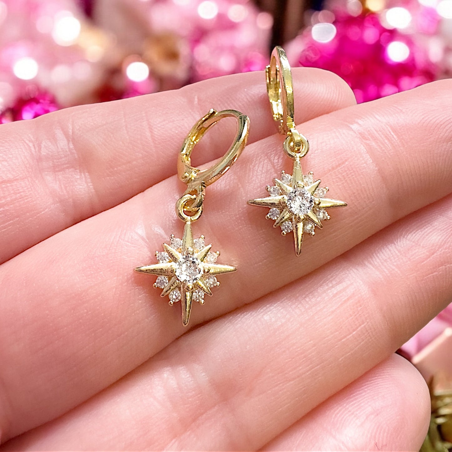 Alina Starburst Gemstone Small Hoop Drop Earrings