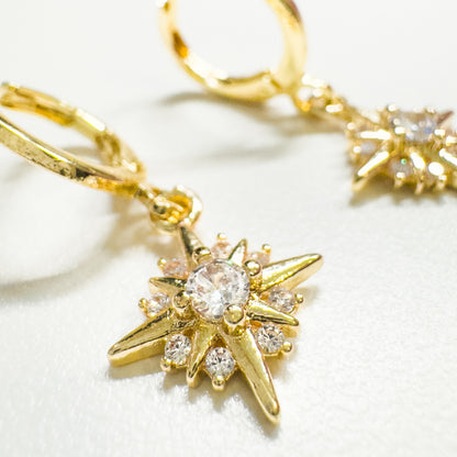 Alina Starburst Gemstone Small Hoop Drop Earrings