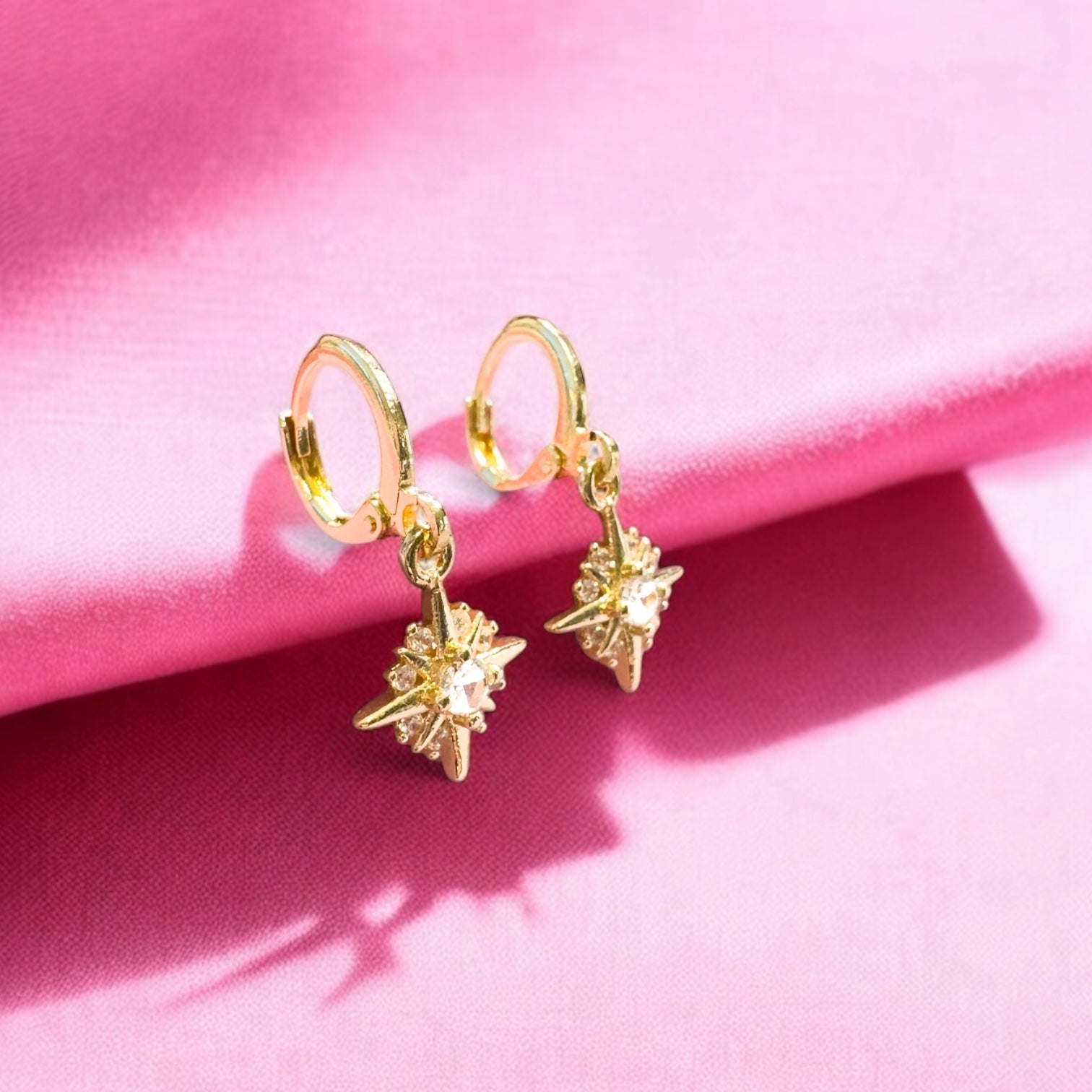 Alina Starburst Gemstone Small Hoop Drop Earrings