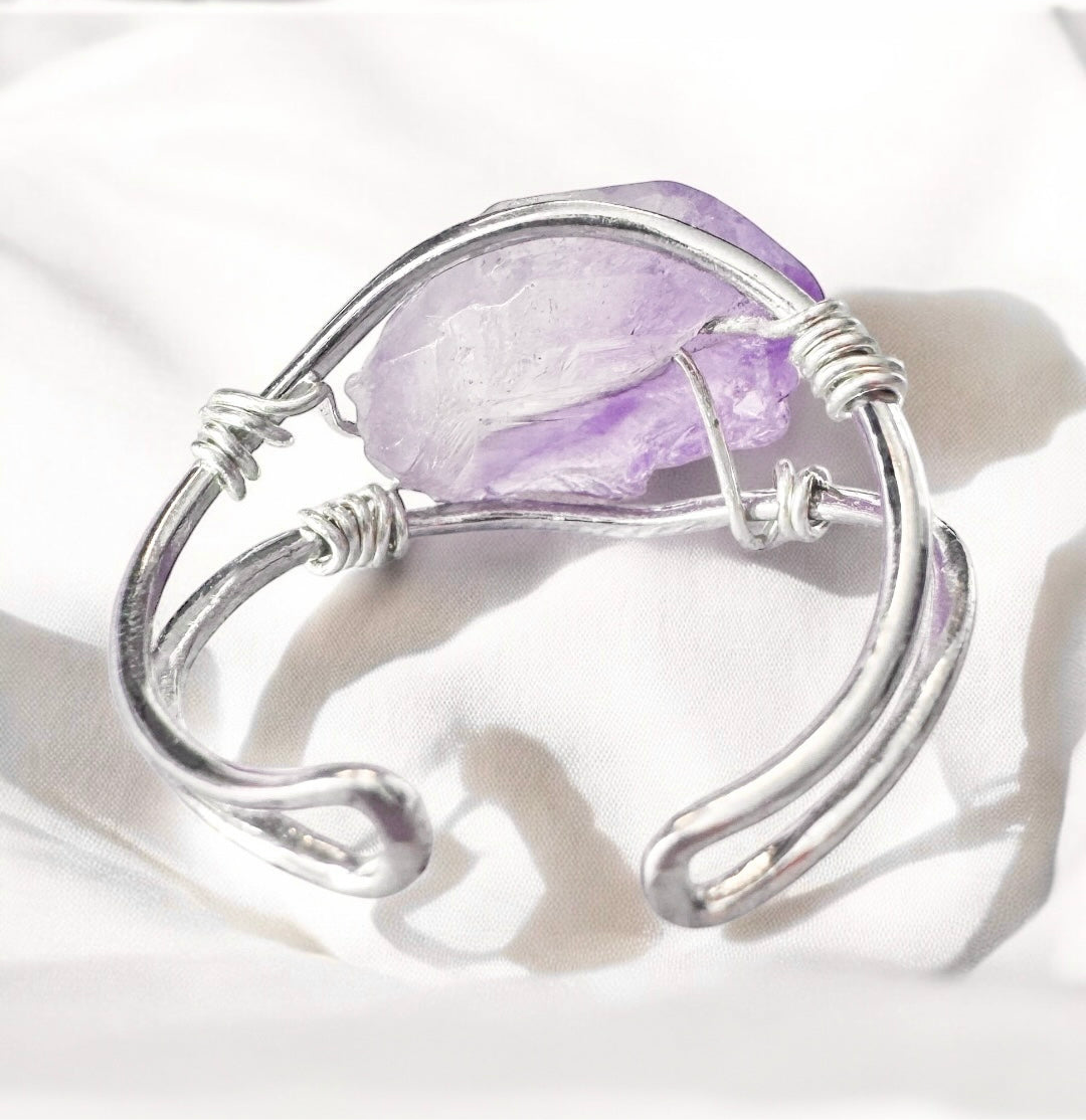 Amalia Silver Raw Amethyst Gemstone Ring