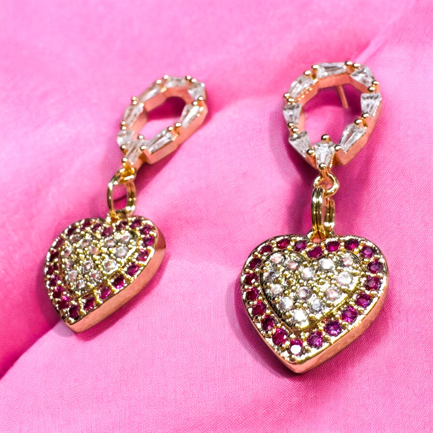 Amelia Gemstone Gold Heart Drop Earrings