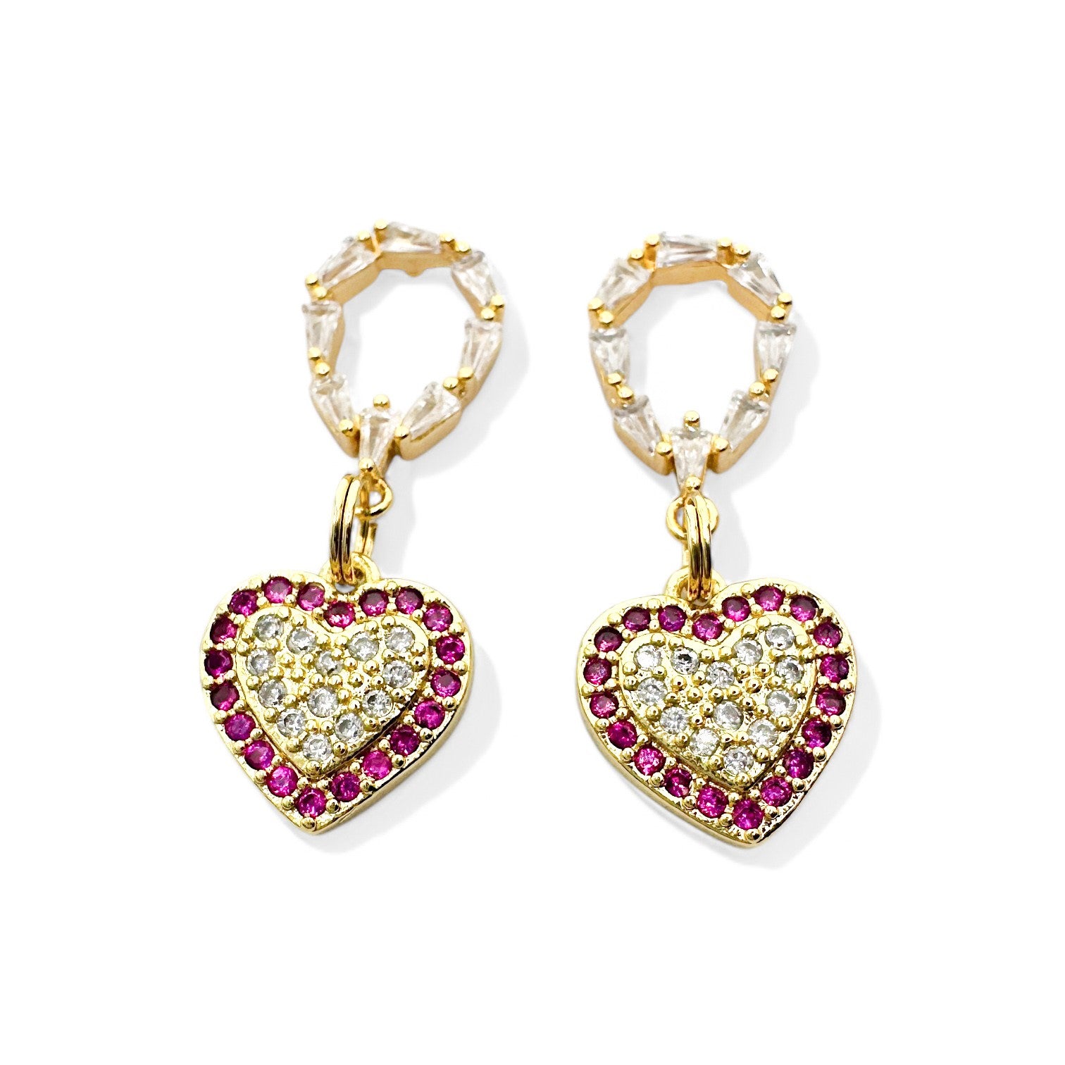 Amelia Gemstone Gold Heart Drop Earrings